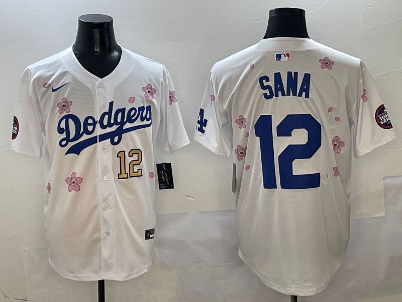 Men Los Angeles Dodgers 12 Sana White Sakura Edition 2025 Nike MLB Jersey style 3